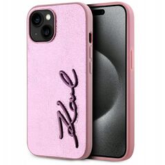 Etui Karl Lagerfeld Wrinkled Metal       Signature do iPhone 15 różowy