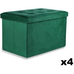 Pufa składana XL z guzikami - 60x38x38cm aksamit zielona x 4