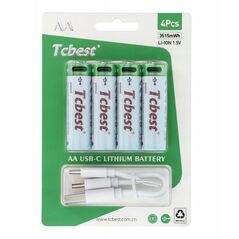 TCBEST bateria akumulatorowa R6 (AA) 950 mAh z gniazdem Typ C + kabel USB A do 4 x Typ C 4 szt