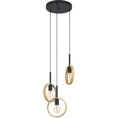 Pendant lamp EGLO Ipsden, 3 x E27, 40W, black/wood color, o30 x h130 cm