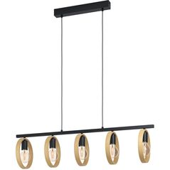 Pendant lamp EGLO Ipsden, 5 x E27, 40W, black/wood color, 100.5 x 22 x 110 cm