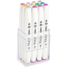 Touch Brush Marker 12stk pastel farver, pensel + medium kantet spids
