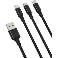 Kabel USB XO Kabel USB XO 3w1 USB-C / Lightning / Micro 2,4A 1,2m (czarny)