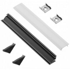 LED strip profile set GTV, angular, 45 degrees, surface mounting, black, 2 m