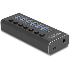DELOCK 7 Port USB Hub με 4 θύρες 10 Gbps και 4 θύρες γρήγορης φόρτισης 5 Gbps με διακόπτη και φωτισμό