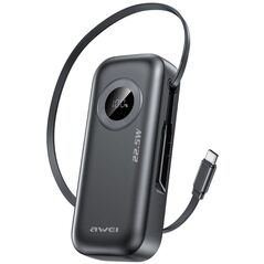 AWEI PowerBank PA-9 10000mAh 22.5W με αποσπώμενο καλώδιο μαύρο/black