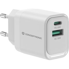 Φορτιστής CONCEPTRONIC 2Port 33W,1xUSB-C,1xUSB-A λευκό