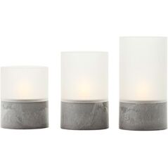 LED επιτραπέζιο φωτιστικό BRILLIANT BOUGIE, IP44, 2500K, 2xAA, χρονοδιακόπτης, ματ λευκό γυαλί, 3 τεμ