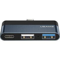 Adapter USB Usams US-SJ490 USB-C - USB + USB-C Szary  (6958444945613)