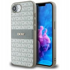 Θήκη DKNY Επαναλαμβανόμενο Μοτίβο Υφής με Τονική Ρίγα για iPhone 16e μπεζ