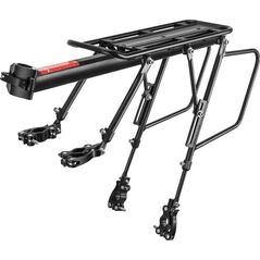RockBros Wytrzymały bagażnik rowerowy z półką i funkcją siodełka i lampką tylną LED czarny Wytrzymały bagażnik rowerowy z półką i funkcją siodełka i lampką tylną LED czarny