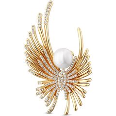 Jwl Luxury Pearls Χρυσή καρφίτσα αγγέλου με μαργαριτάρι και κρυστάλλους JL0822
