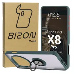 Etui z uchwytem na palec Bizon Case Hybrid Ring do Oppo Find X8 Pro przydymione z ciemnozieloną ramką
