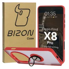 Etui z uchwytem na palec Bizon Case Hybrid Ring do Oppo Find X8 Pro przydymione z czerwoną ramką