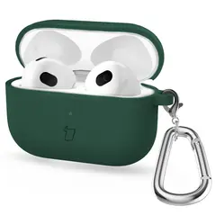 Silikonowe etui z karabińczykiem Bizon Case Headphone Silicone do Apple AirPods 4 ciemnozielone