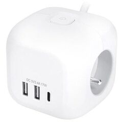 Solight 3z + USB A+C επέκταση καλωδίου - κύβος, καλώδιο 2m, 3 x 1mm2, λευκό, διακόπτης
