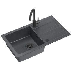 GO- MAX CZARNY zlewozmywak granitowy 1-k z/o (77x44x17,5) + bateria very black + syfon manualny z zaślepką very black