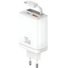 Φορτιστής τοίχου USAMS Xiang Series CC296 30W 1xUSB-C 1xUSB-A + καλώδιο USB-C λευκό