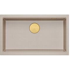 Νεροχύτης LOGAN 110 GraniteQ pearl beige 76x45x23,5 cm 1-θέσης υποκαθήμενος με χειροκίνητο σιφόνι χρυσό
