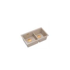 QUADRON | LOGAN 120 | γρανιτένιος νεροχύτης κουζίνας PEARL BEIGE + MIEDŹ PVD | διάσταση: 76 x 45 x 23,5 cm | 2-θέσιος υποκαθήμενος | υποδομή ντουλαπιού από: 80 cm