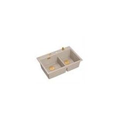 MARC 120 WORKSTATION GraniteQ νεροχύτης 2-θέσεων 760*500*235 mm pearl beige + σιφόνι push to open + δοσομετρητής + σανίδα + ένθετο / χάλκινα στοιχεία