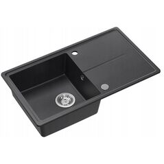 TONY 111 GraniteQ γρανιτένιος νεροχύτης black dotted (μαύρος) 1-διαμερισματικός με/χωρίς (78x45x18,5), με σιφόνι και τάπα από ανοξείδωτο ατσάλι