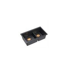 QUADRON | LOGAN 120 | γρανιτένιος νεροχύτης κουζίνας BLACK DIAMOND + MIEDŹ PVD | διάσταση: 76 x 45 x 23,5 cm | 2-θέσιος υποκαθήμενος | ελάχιστο πλάτος ντουλαπιού: 80 cm