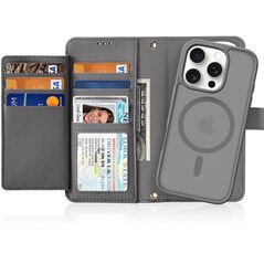 Etui skórzane do iPhone 16 Pro Max Dux Ducis Lawa z portfelem MagSafe szare