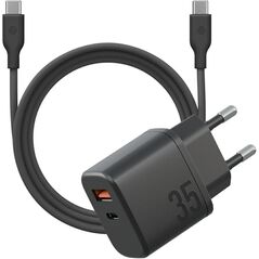 Φορτιστής τοίχου Bazic Goport Velox Kit 1xUSB-C 1xUSB-A GaN 35W με πλεκτό καλώδιο μαύρο