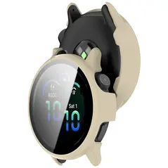 Etui ze szkłem do zegarka Bizon Case+Glass Watch do Garmin Vivoactive 6 beżowe