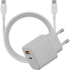 Φορτιστής τοίχου Bazic Goport Velox Kit 1xUSB-C 1xUSB-A GaN 35W με πλεκτό καλώδιο λευκό