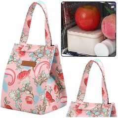 Torba Termiczna Izolacyjna Śniadaniowa Lunch Bag Różowa Kwiaty 25cm