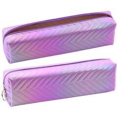 Piórnik Szkolny Organizer Holograficzny Jodełka Fioletowy 21x6cm LEAN