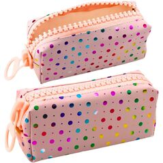 Piórnik Szkolny Organizer W Kolorowe Kropki Duży Suwak Różowy 21x8cm LEAN Toys