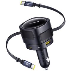 Ładowarka samochodowa Baseus Enjoyment Max z kablami USB-C+USB-C i portami USB-A+USB-C 90W Czarny