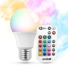 Λάμπα LED AVIDE, E27, A60, 9.7W (=60W), RGB, 2700K, 806 lm, ρυθμιζόμενη, 200 μοίρες, με τηλεχειριστήριο