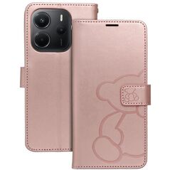Θήκη βιβλίου MEZZO για XIAOMI Redmi Note 14 4G (GLOBAL - 164,84mm x 78,15mm x 8,16mm) αρκουδάκι χρυσό ροζ