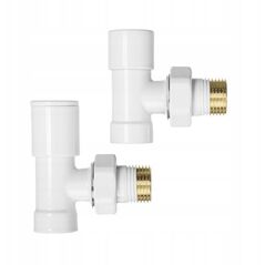 Σετ σύνδεσης καλοριφέρ INVENA CZ-31-K15-S, βαλβίδα παροχής+διακοπής, γωνιακή, λευκή.