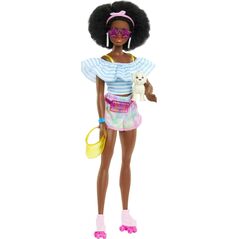 Lalka Barbie Mattel Na wrotkach z pieskiem HPL77