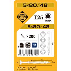 ΒΙΔΑ ΓΙΑ ΜΟΡΙΟΣΑΝΙΔΑ SCR T25 5.0X80/48 ΛΕΥΚΟ ZN(200