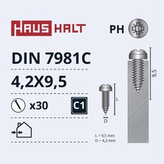 ΒΙΔΕΣ ΑΥΤΟΔΙΑΤΡΗΤΕΣ 4.2X9.5 DIN7981C ZN 30ΤΕΜ