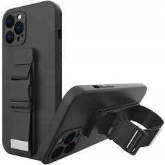 Θήκη Rope żelowe etui ze smyczą łańcuszkiem torebka smycz Samsung Galaxy A12 czarny