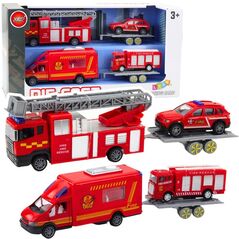 Zestaw Pojazdów Strażackich Wozy Samochody Napęd Czerwone LEAN Toys