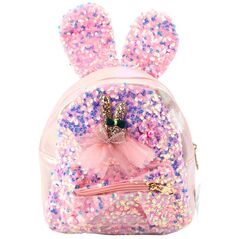 Plecak Dziecięcy Cekiny Uszy Królika Jasnoróżowy 22cm 4.4L LEAN