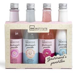 Priežiūros rinkinys IDC Gourmand's: dušo želė, 200 ml + vonios putos, 200 ml + kūno losjonas, 200 ml + šveitiklis, 200 ml