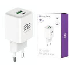 Ładowarka sieciowa GaN 30W USB-A USB-C QC PD Encore Energy MD-3083Z standard
