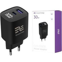 Ładowarka sieciowa Encore Energy GaN QC 4 PD 3.0 USB-A USB-C 30W GaN-3083R z wyświetlaczem standard