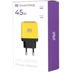 Ładowarka sieciowa Encore Energy GaN QC PD USB-A 18W USB-C 45W MD-4583RD standard