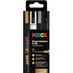 POSCA PC-3M 4stk (Χρυσό,Λευκό,Ασημί,Μαύρο)