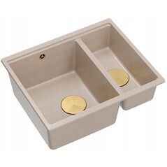 LOGAN 150 GraniteQ νεροχύτης pearl beige 56x46x22 cm 1,5-θέσεων εντοιχιζόμενος + χειροκίνητο σιφόνι χαλκού εξοικονόμηση χώρου